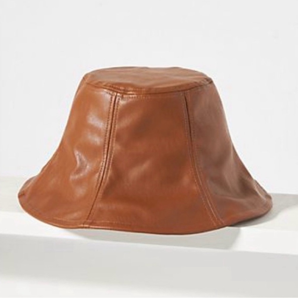 Anthropologie Brown Faux Leather Bucket Hat